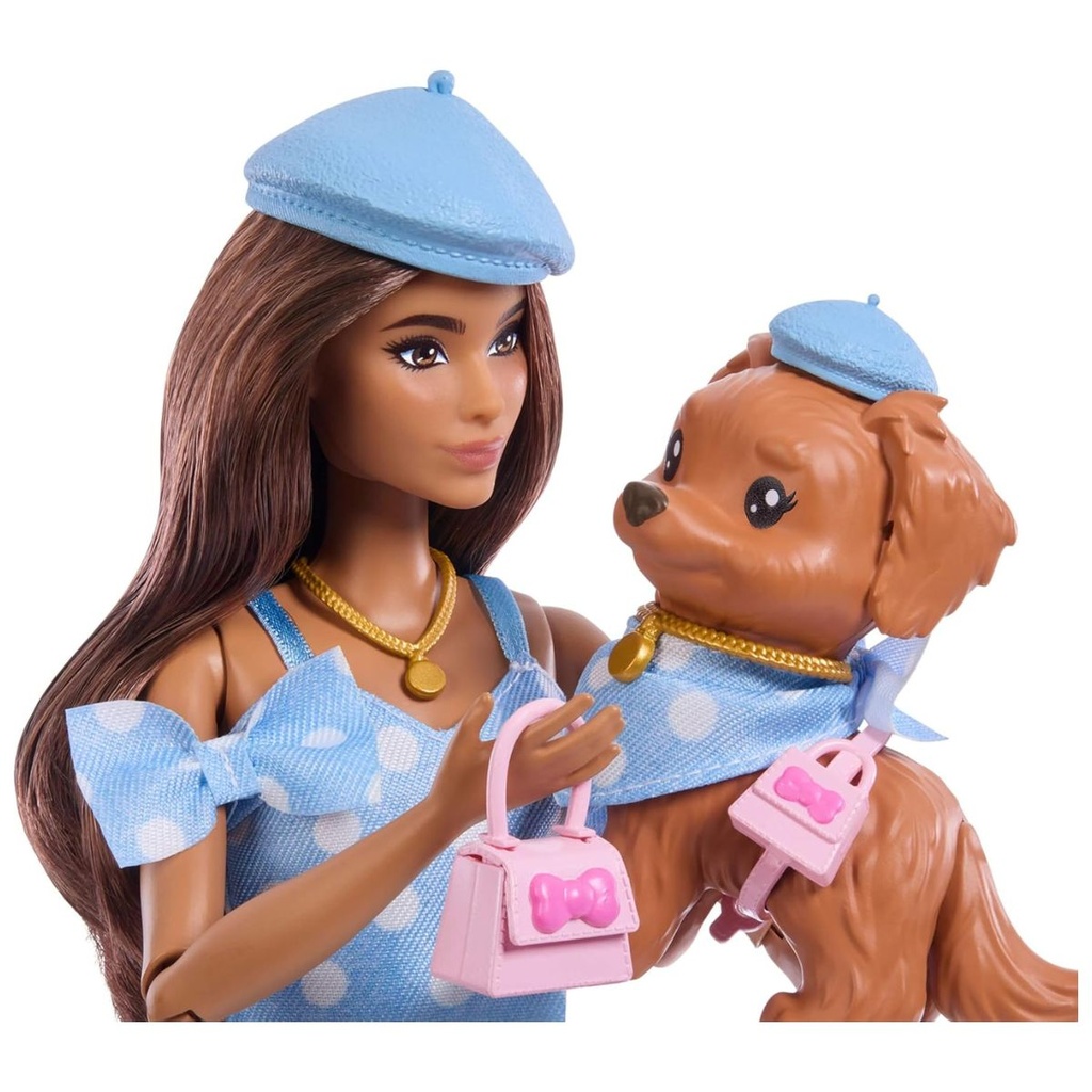 Barbie Fab Dur-Ever Style Twinning Looks Doll with Pet Dog Brunette
