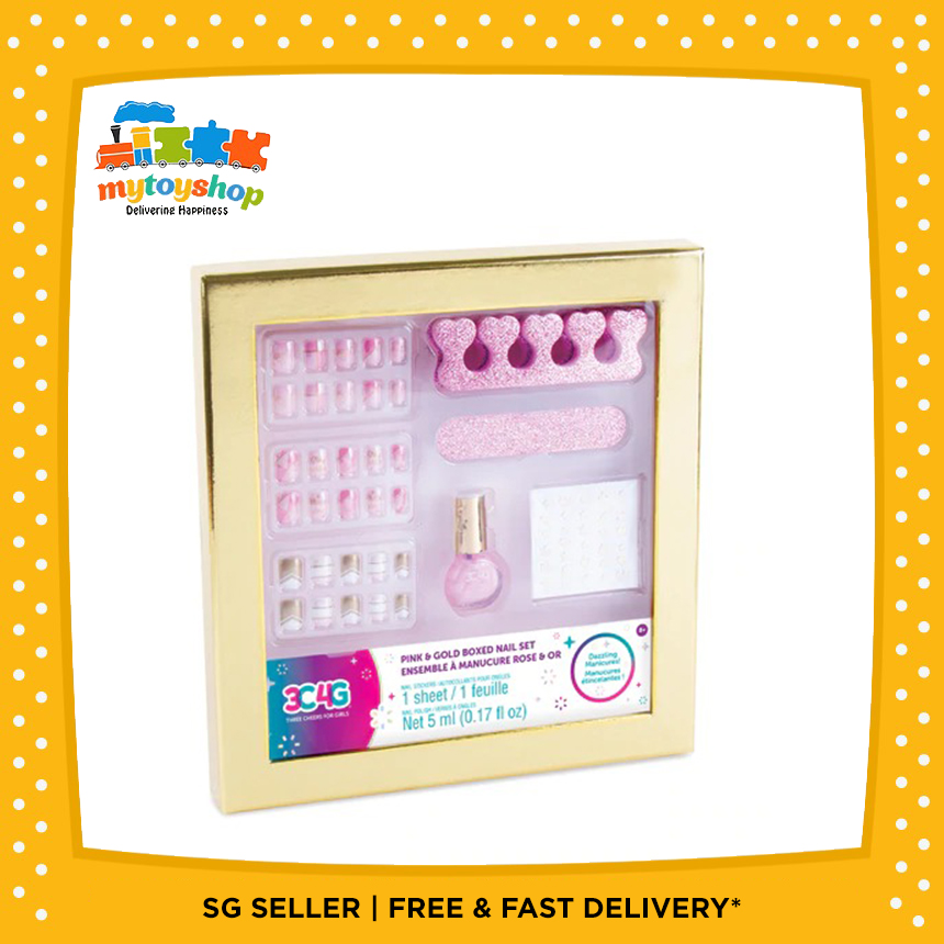 3C4G Pink &amp; Gold Boxed Nail Set