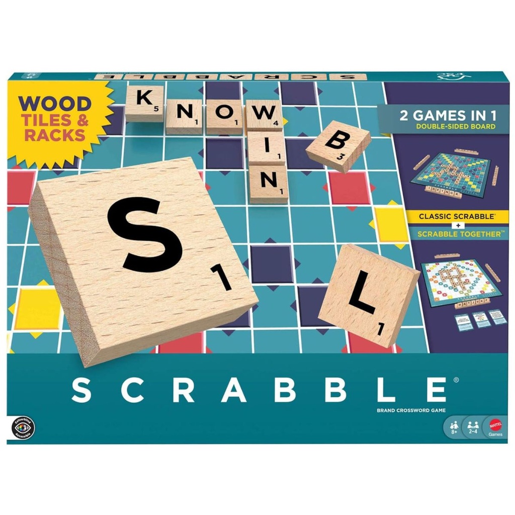 Mattel Games Scrabble Board Game Wood Tiles