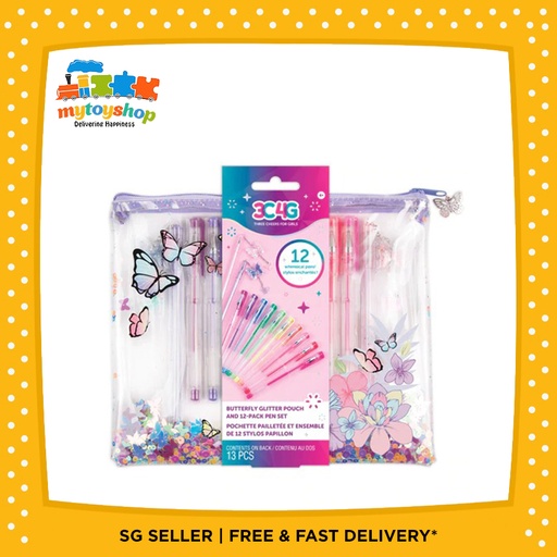 3C4G Butterfly Glitter Pouch &amp; 12pc Pen Se